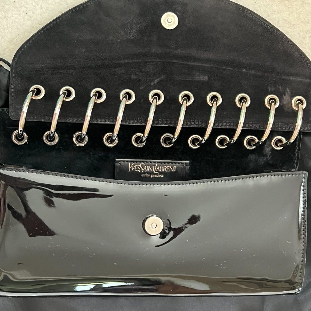 YSL Yves Saint Laurent Black Patent Spiral Clutch Bag Vintage Purse Vintage Rare - Picture 5 of 8